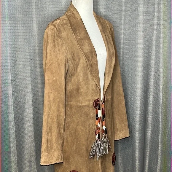 **SOLD** ANNA TRZEBINSKI NTITO COAT TAN SUEDE DUSTER - Picture 7 of 14